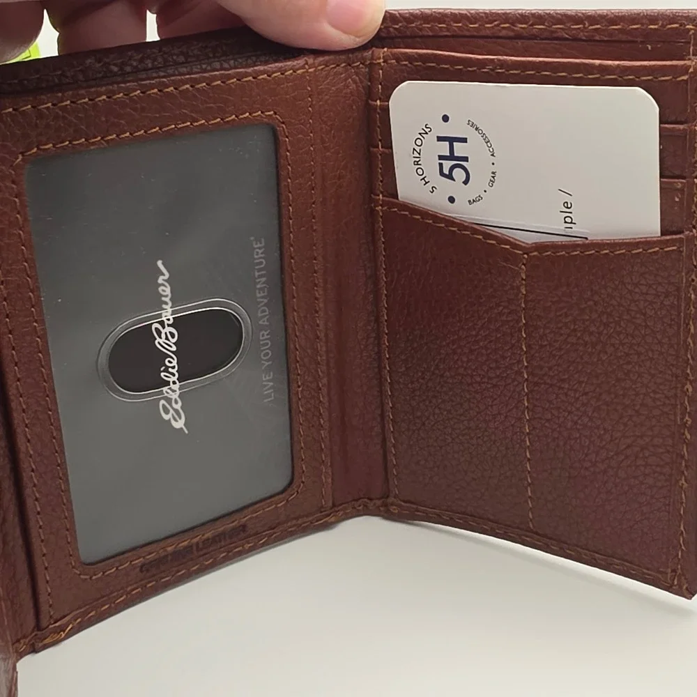 Eddie Bauer Mens Trifold Wallet Brown Pebbled Leather RFID Protection